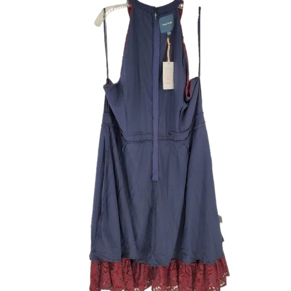 ModCloth A Night Like This Halter Dress Navy Red Lace Overlay Ruffle Hem 28 - Picture 7 of 16